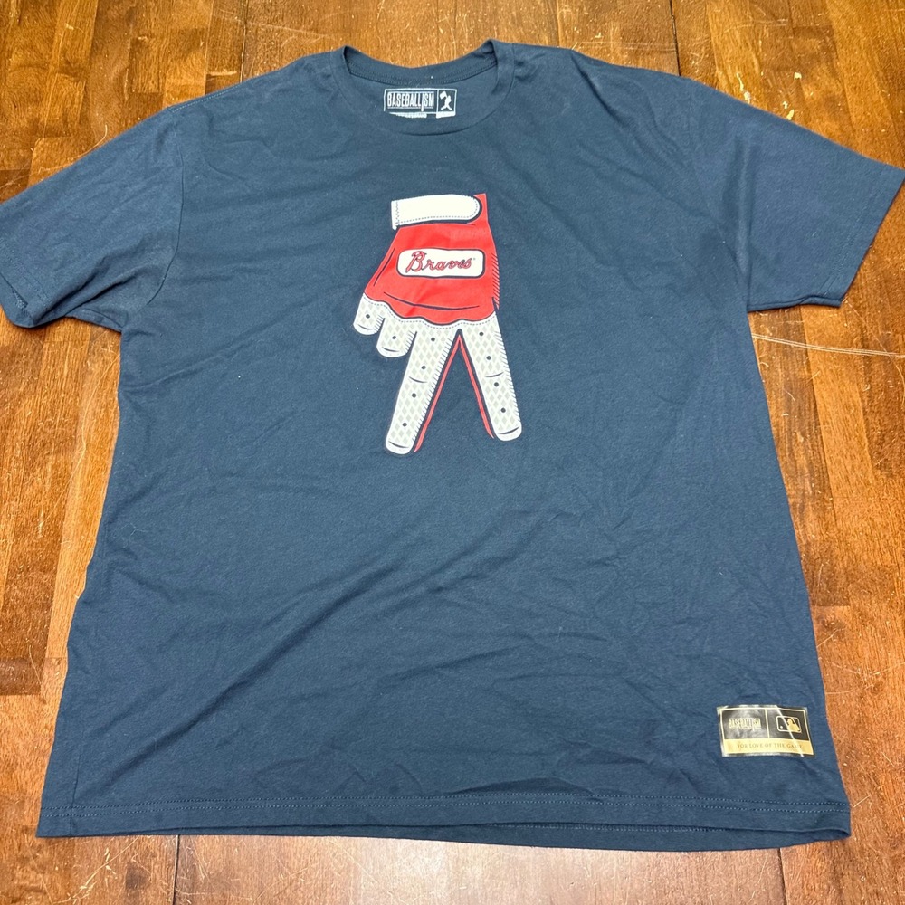 Baseballism T-Shirt Mens XXL Navy Blue Atlanta Braves Batting Glove Graphic